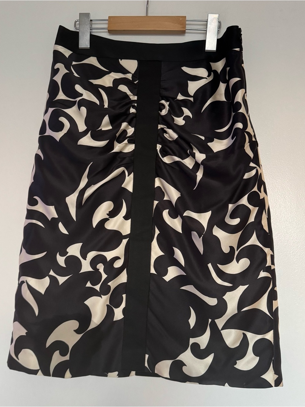 Vtg 2000s Milly of New York Silk Damask Ruched Pencil Skirt Made in USA Size 4